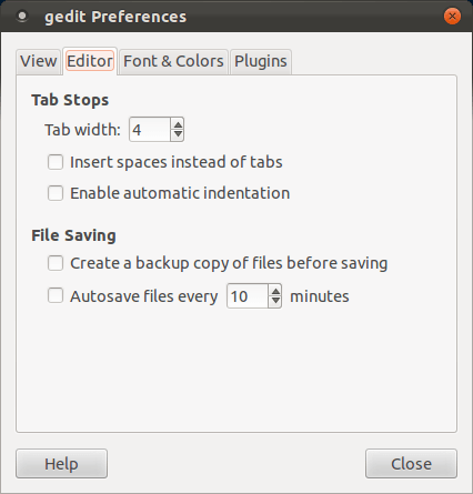 снимок экрана параметров редактора