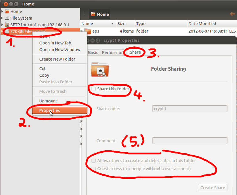 Создать акцию самбы с помощью nautilus Создать акцию самбы с помощью nautilus