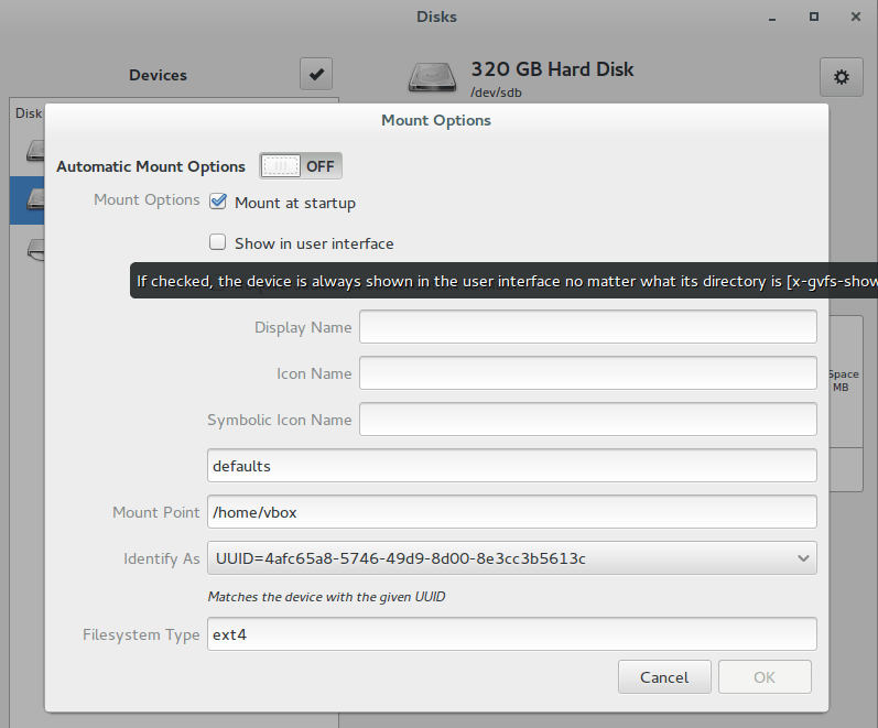 параметры монтирования раздела