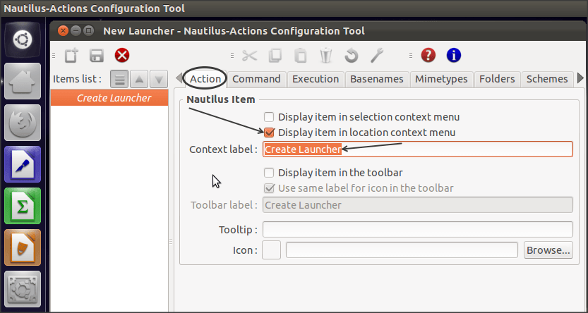 Наутилус-действия создают-launcher1