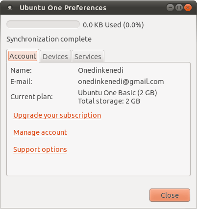 Настройки Ubuntu One