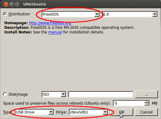 Скриншот настроек UNetbootin