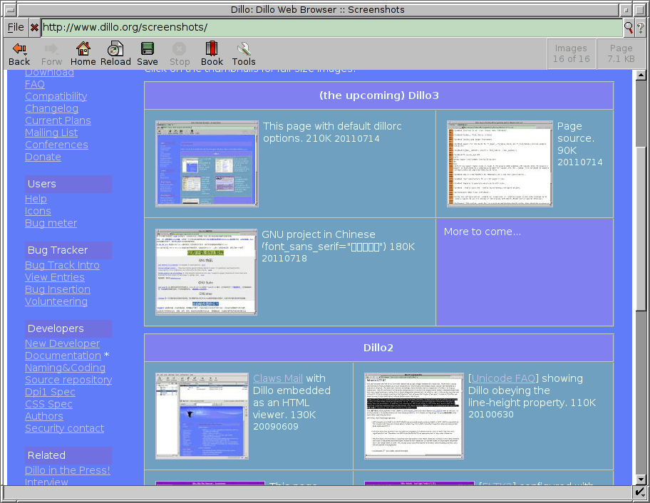 скриншот dillo со своей веб-страницы