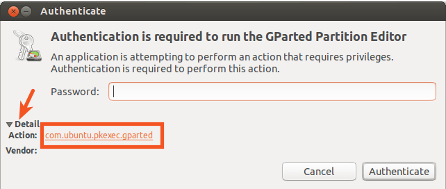 gparted authenticate - подробности