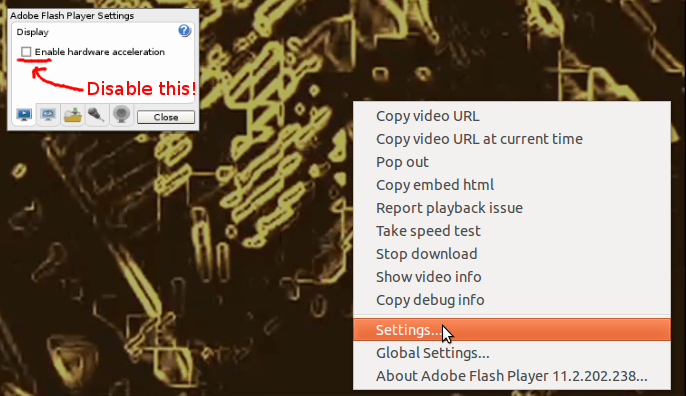 Отключить аппаратное ускорение в Adobe Flash плагин
