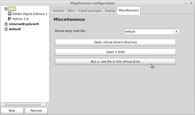 PlayOnLinux - Конфигурация - Разное