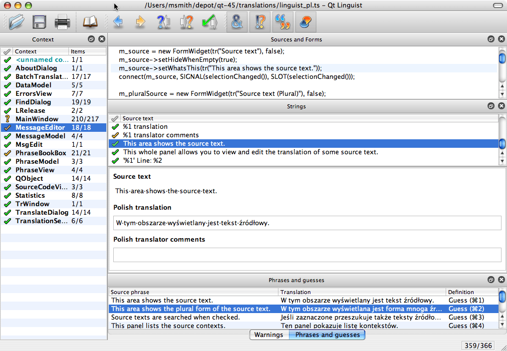 Qt Linguist используется для перевода приложения на польский язык