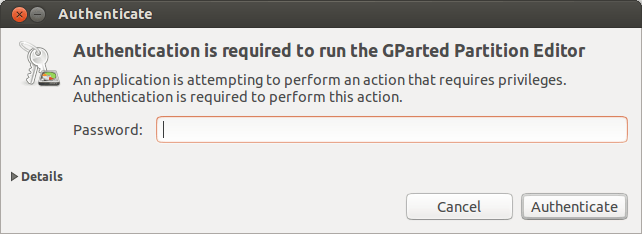 gparted authenticate