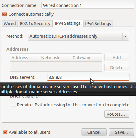 Добавить DNS