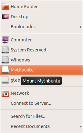 Mythbuntu меню один