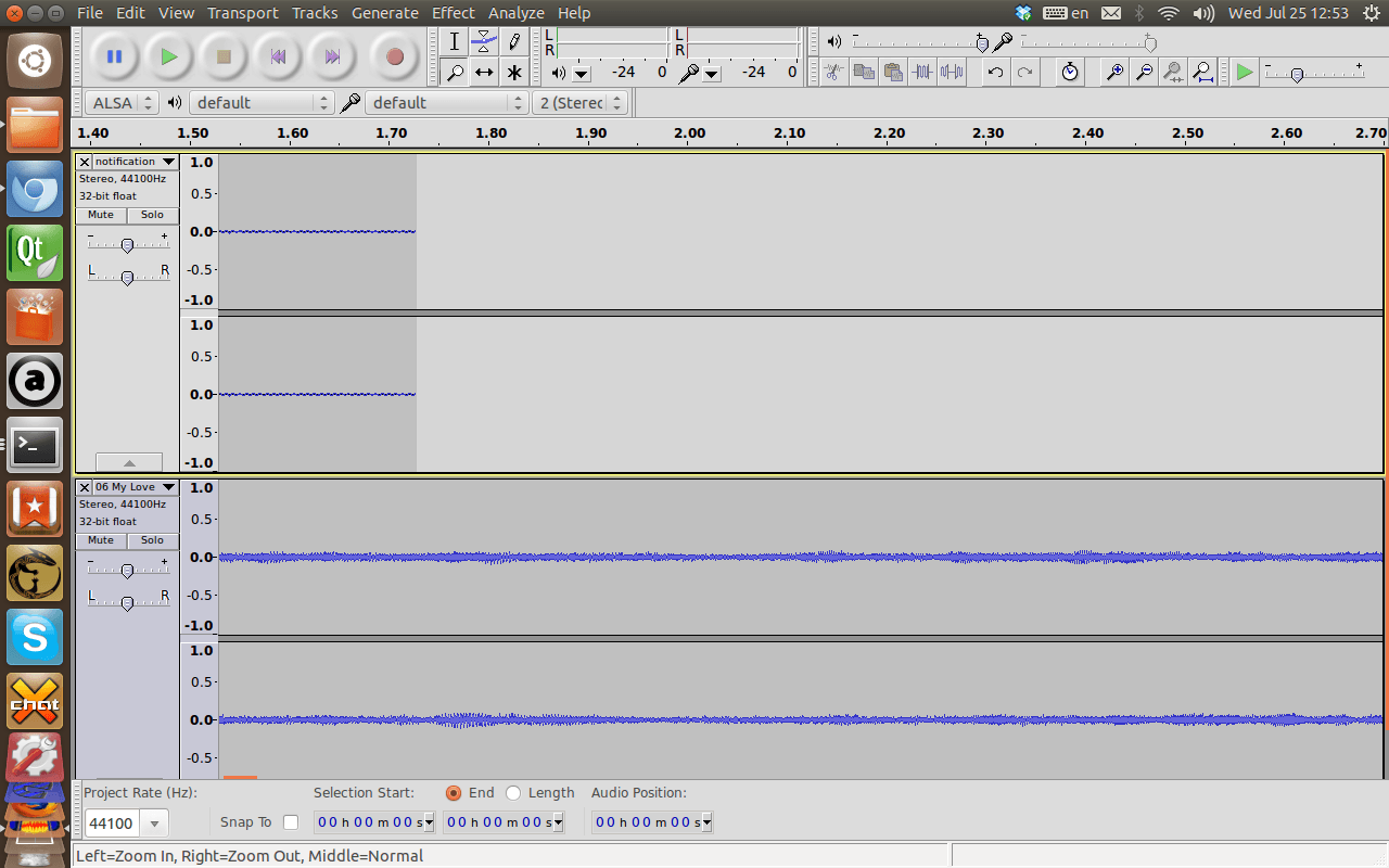 Снимок экрана Audacity
