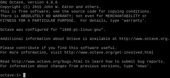 Снимок экрана GNU Octave 4.0.0, работающей на 32-битной Ubuntu 15.04