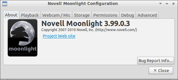 Окно конфигурации Novell Moonlight