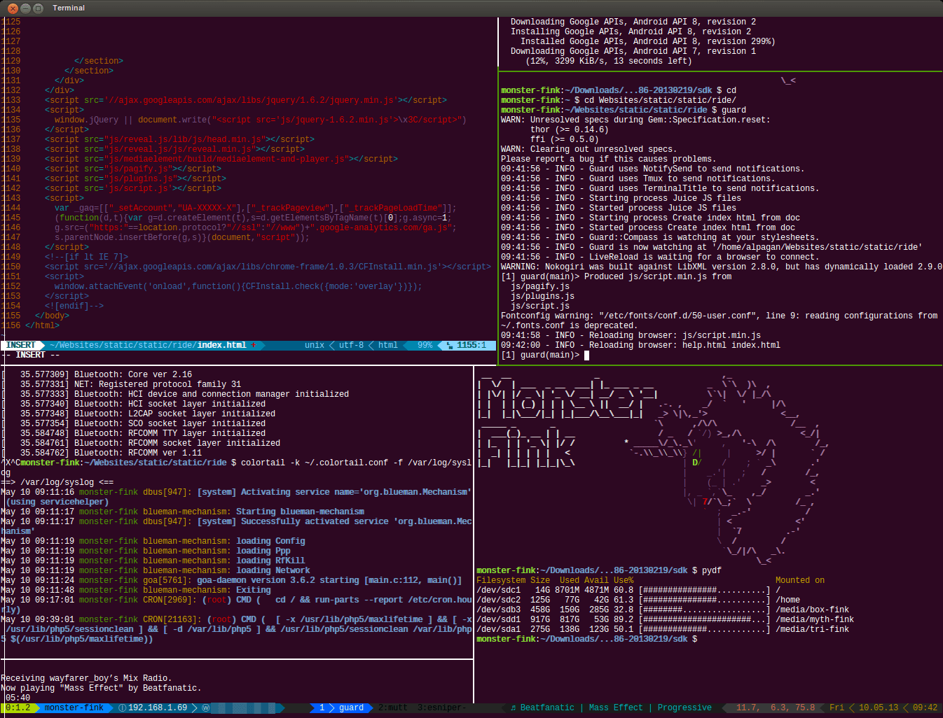 Скриншот из tmux, также показывает установленные состояния Powerline