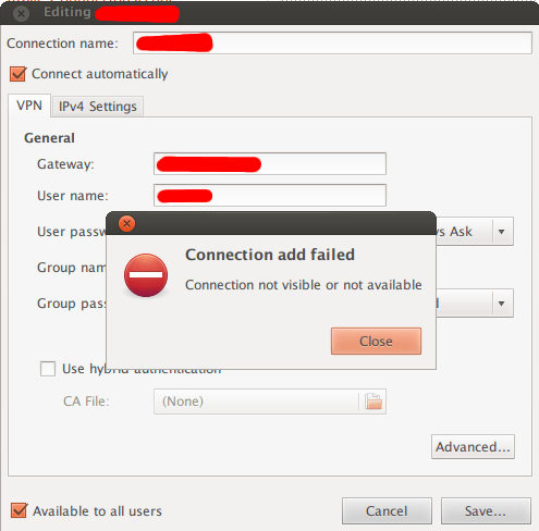 Ошибка VPN