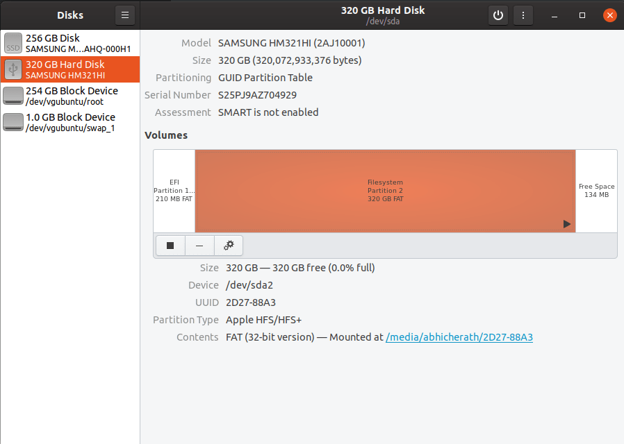 Скриншот утилиты Ubuntu disks