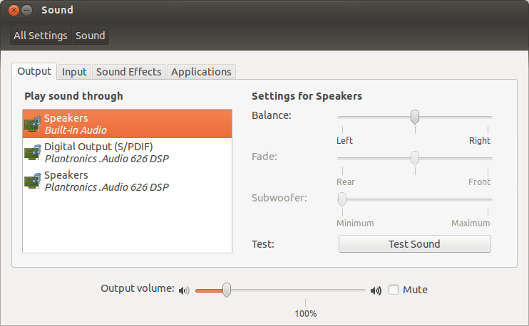 Настройки звука - Выход
