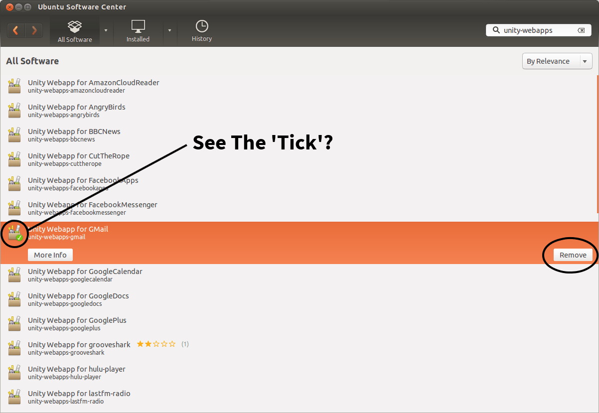 Результаты поиска в Ubuntu Software Center по запросу 