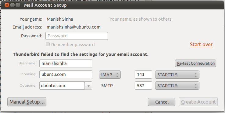 Не удалось настроить идентификатор электронной почты