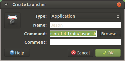 изображение диалогового окна Create Launcher, создающего панель запуска для jason.sh
